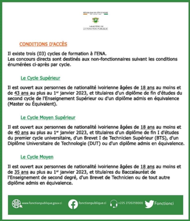 Inscriptions en ligne aux concours ENA Côte d Ivoire session 2023