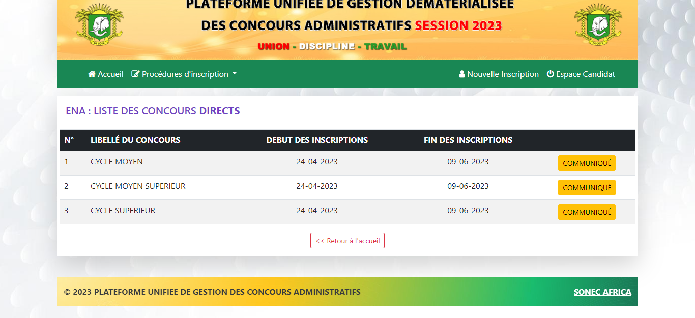 Inscriptions en ligne aux concours ENA Côte d'Ivoire session 2023