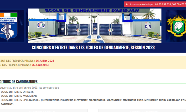 concours gendarmerie 2023 en Côte d'Ivoire